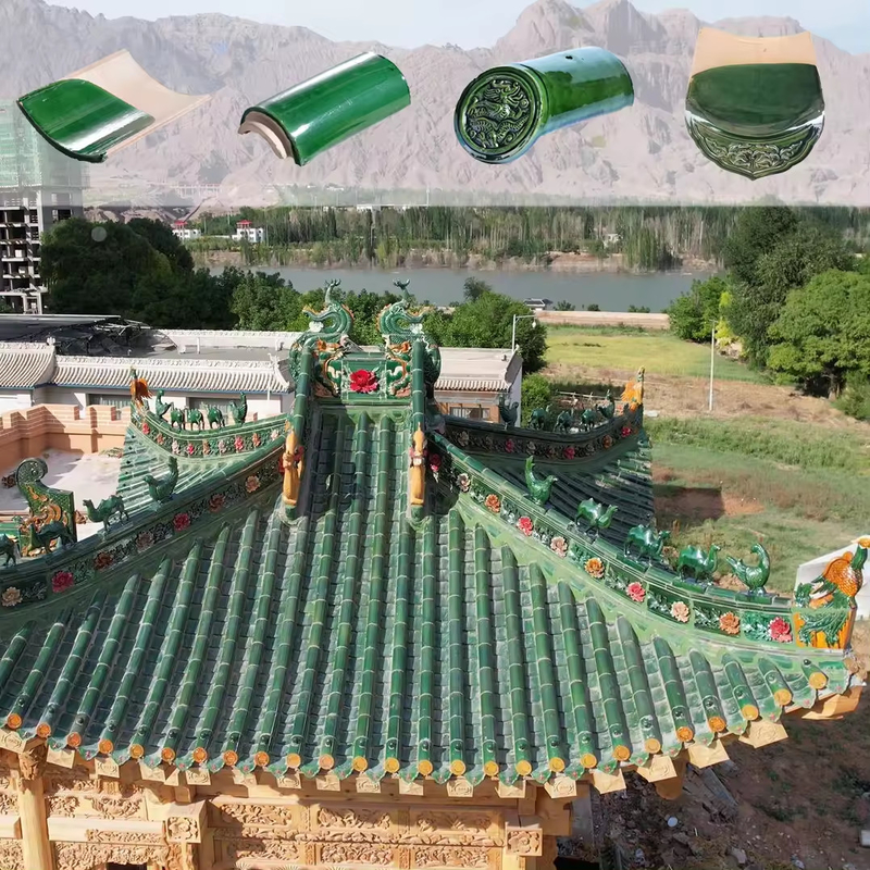 Bahçe Pavilyonu ve Modern Bina Tasarımı için Yeşil Camlı Çin Tapınağı Çatı Plakeleri