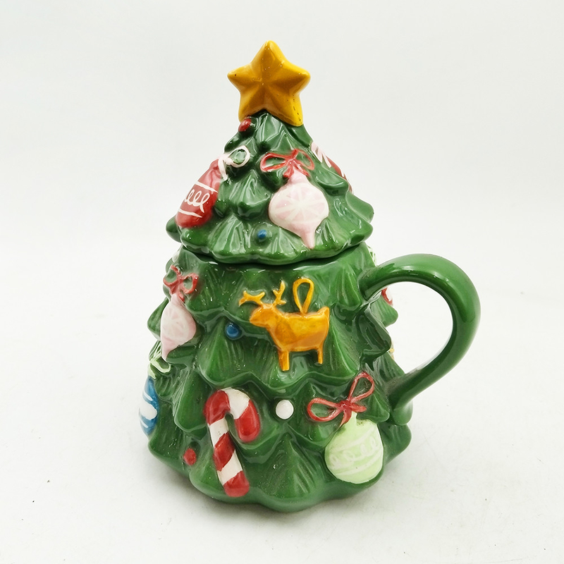 Yeşil Noel ağacı bardağı Güzel Keramik Noel fincanı hediye kapaklı Ev dekorasyonu