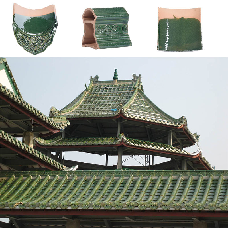 Çince camlı seramik çatı kirişleri 180*180mm Pagoda çatıları için canlı yeşil cam hava kalıcı