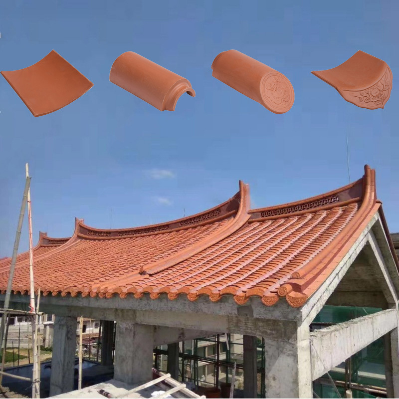 Bahçe Pagoda Ev Terakotta Çatı Malzemesi için Çince Doğal Kırmızı Kil Çatı Plakeleri