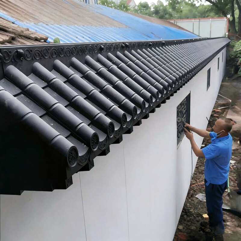 3D Antika Saçaklı Çatı Raflı Asya Çin Tarzı Plastik Çatı Kiremitleri Kolay Kurulum