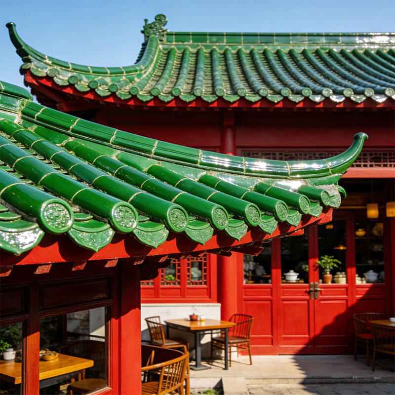Çin Geleneksel Yeşil Sırlı Çatı Kiremiti Yeşim Yeşili El Yapımı Kil Sırlı Kiremit Yangın Geciktirici Su Geçirmez Asya Tapınağı Villa için