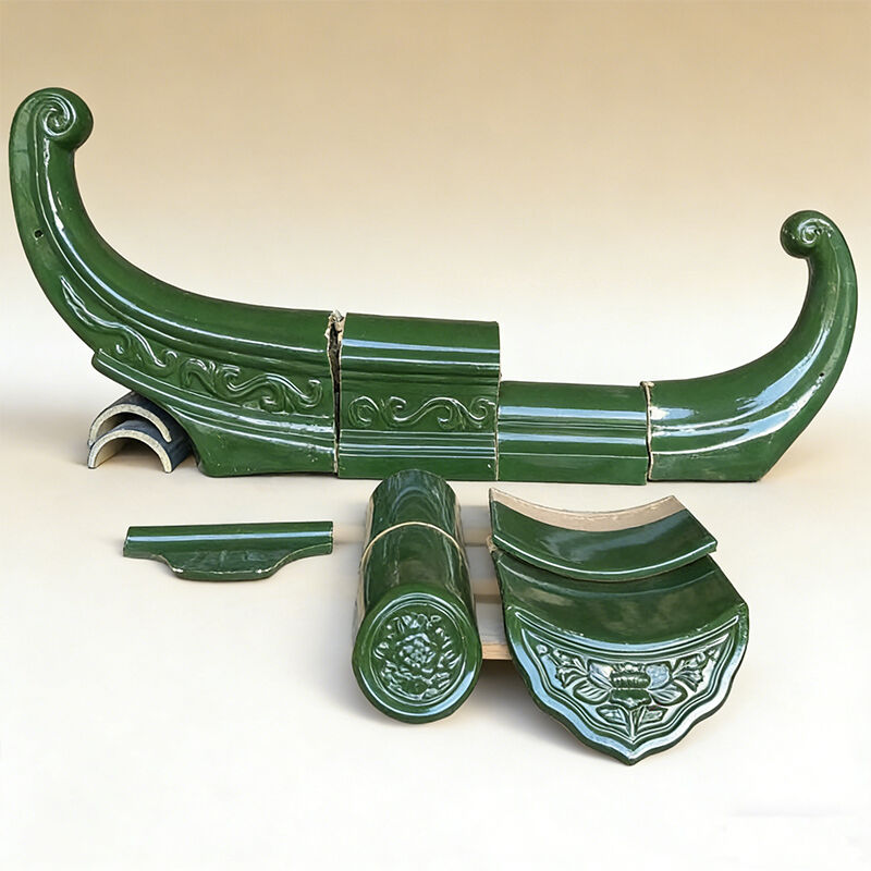 Çin Geleneksel Yeşil Sırlı Çatı Kiremiti Yeşim Yeşili El Yapımı Kil Sırlı Kiremit Yangın Geciktirici Su Geçirmez Asya Tapınağı Villa için