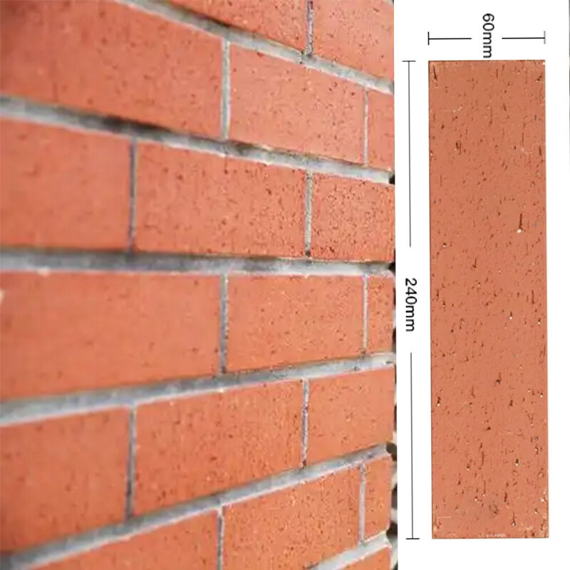 Red Split Face Clay Brick Veneer 240*60mm Extruded Fired Facade Tile for Exterior Wall Cladding Commercial & Residential Facades (Dış duvar kaplamaları için dışarıya çıkarılmış fırlatılmış cephe leğeni)