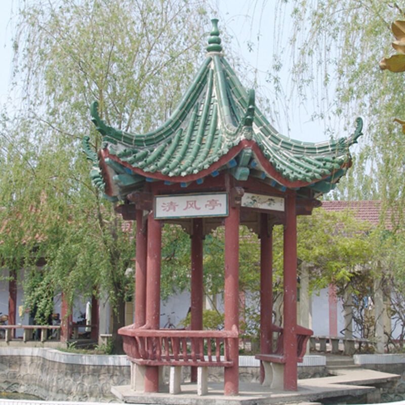 Antika Ahşap Pavilion Geleneksel Çin Yeşil Camlı Plakalı Çay Evi Modern Park için El Pavilion Courtyad Dış Açık Genişleme Alanı