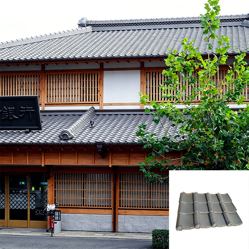Japon Seramik Çatı Kiremiti Geleneksel Dumanlı Gri Sırlı Kaplama Alın Sol Otantik Japon Kawara Çatı Kiremitleri