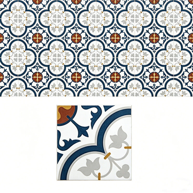 Handmade Encaustic Cement Tiles Floor & Wall Tile Solid Texture Unique Flower Design for Hotel Cafe Interior Use 200x200mm