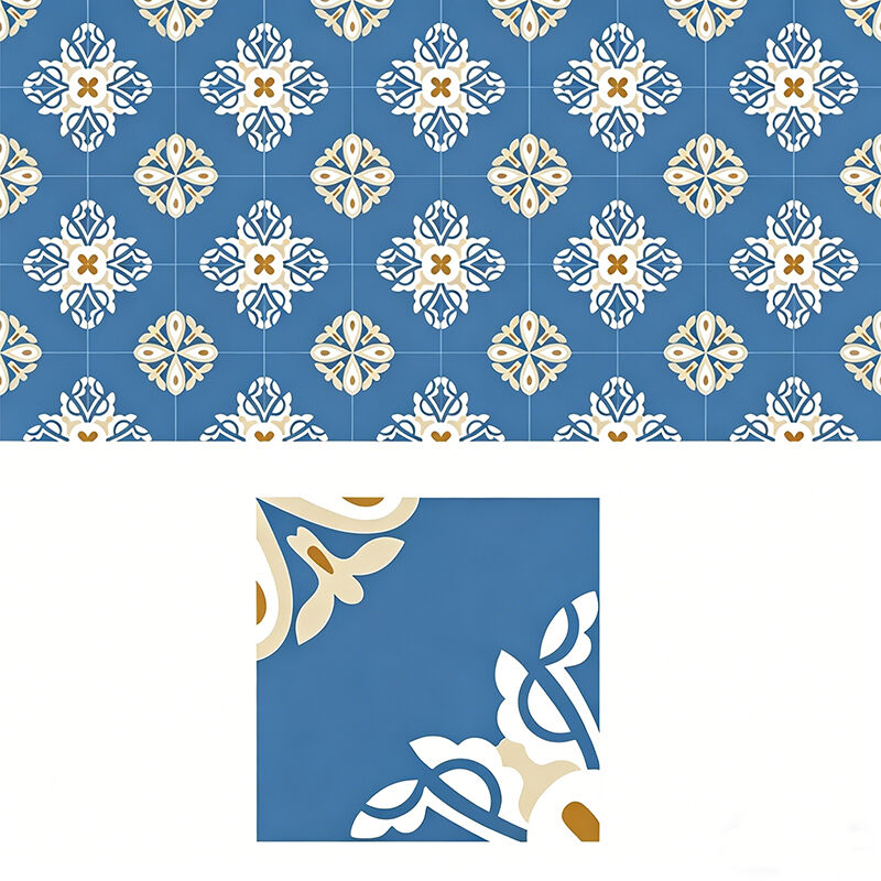 200x200mm El Yapımı Mavi Çiçek Çimento Karo Çini Mutfak Backsplash Banyo Zemin Yüksek Trafik Alanları için kaymaz