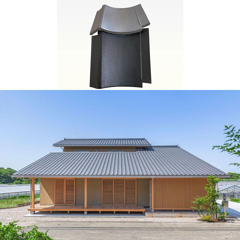 Minimalist Japon Düz Keramik Kawara Plakaları Mat Siyah Çatışma Çatı Plakaları Ahşap Çerçeve Evler İçin