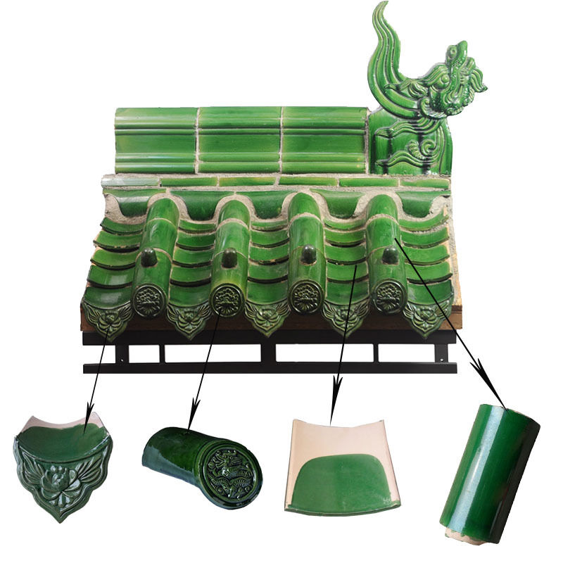 Green Glazed Chinese Roof Tiles Traditional Ceramic Wall Coping Tiles for Asian Garden Boundary Walls