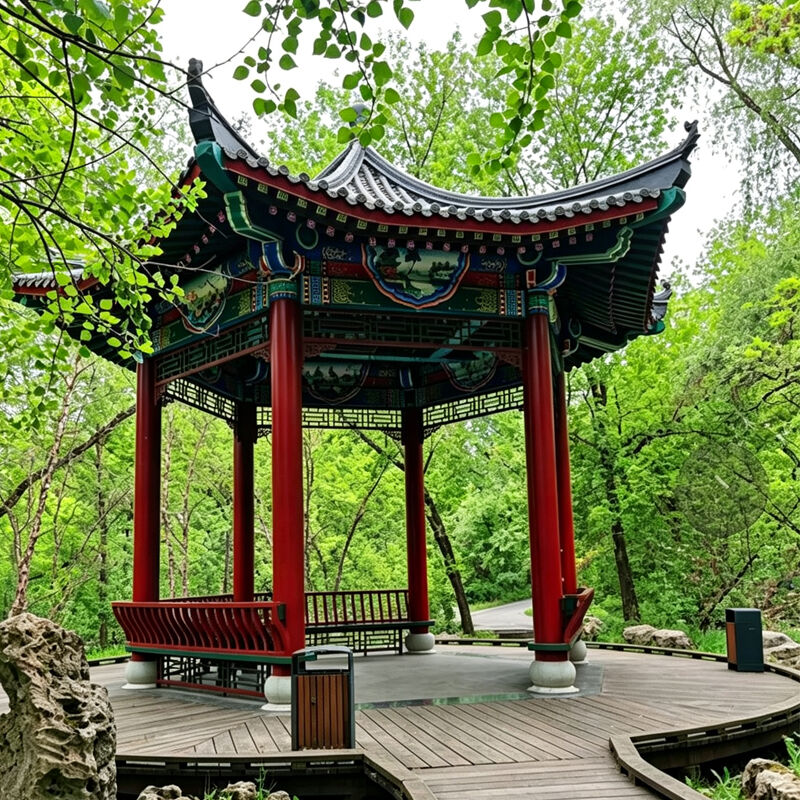 Chinese Pavilion Garden Wooden Gazebo with Ceramic Roof Tiles Kit Traditional Chinese Architecture Garden House